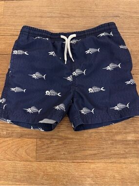 Maamgic Boy's Navy Blue Fish Skeleton Print Swim Trunks - Size 4
 b48